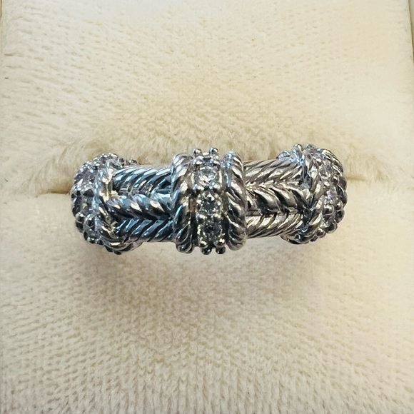 Judith Ripka Jewelry - Judith Ripka 925 Sterling Silver CZ Braided Rope Band Ring Size 7 Designer